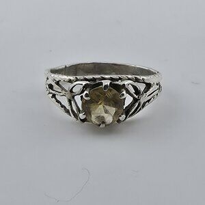 Sterling Silver Ring Yellow Stone Open Work Filigree Vintage 925 Size 6